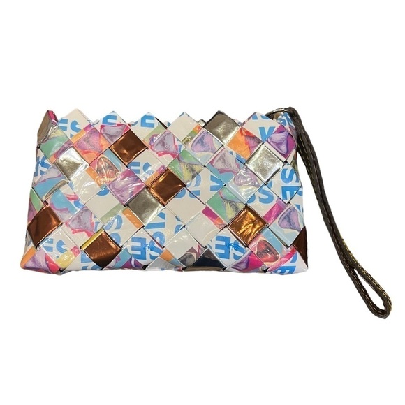 Nahui Ollin "Kisses Wrapper" Wristlet, Recycled, Repurposed Fashion Bag - Picture 1 of 9